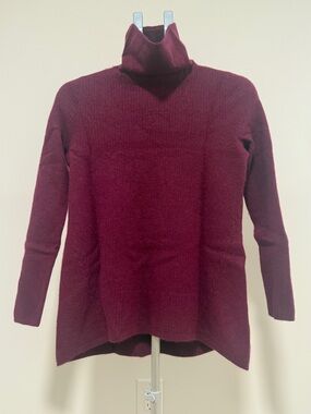 Lands' End Burgundy Plum 100% Cashmere Mock Neck Tunic Sweater Medium